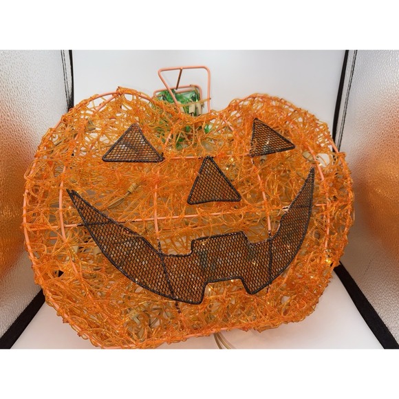 Vintage 14" Halloween Spun Spaghetti Pumpkin Jack-O-Lantern Lights Tested - Picture 5 of 8